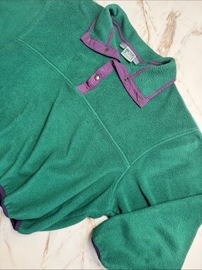 Vintage Woolrich Snap Pullover Fleece Sweater Sz XXL Green Purple USA Gorpcore